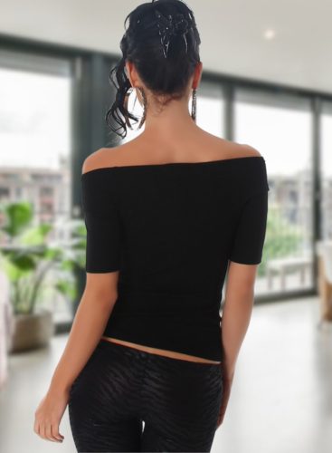 Nyitott vállú bordázott fekete póló / felső