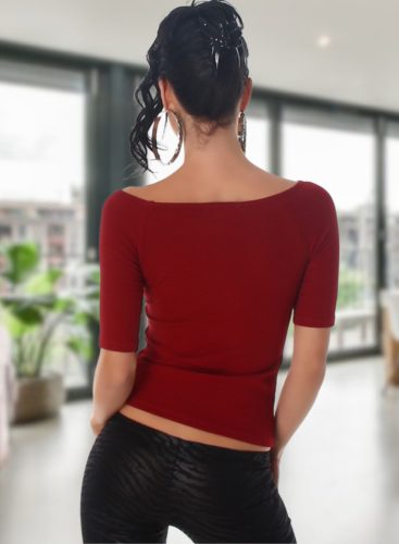 Nyitott vállú bordázott bordó póló / felső