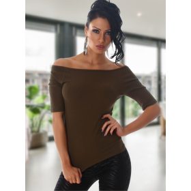 Nyitott vállú bordázott keki póló / felső