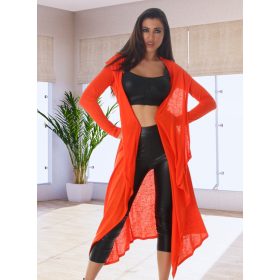 Lenge hosszított átmeneti narancs kardigán kapucnival