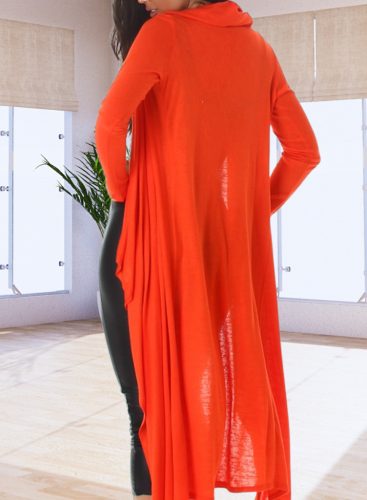 Lenge hosszított átmeneti narancs kardigán kapucnival