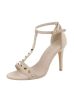 Bézs kényelmes magas sarkú szandál szegecses pántokkal (JR-2039)