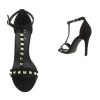 Fekete kényelmes magas sarkú szandál szegecses pántokkal (JR-2039)