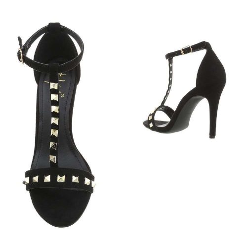Fekete kényelmes magas sarkú szandál szegecses pántokkal (JR-2039)