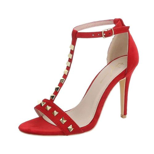 Piros kényelmes magas sarkú szandál szegecses pántokkal (JR-2039)