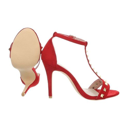 Piros kényelmes magas sarkú szandál szegecses pántokkal (JR-2039)