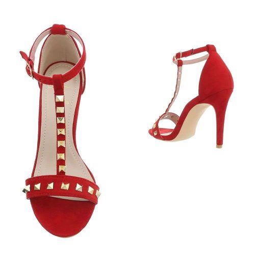 Piros kényelmes magas sarkú szandál szegecses pántokkal (JR-2039)
