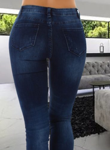 Szűk szárú strasszos kék farmer