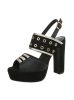 Fekete magas sarkú szandál szegecses díszítéssel (JU21205)