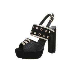   Fekete magas sarkú szandál szegecses díszítéssel (JU21205)