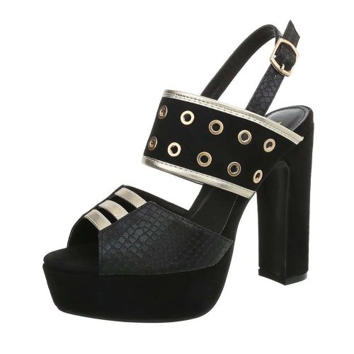 Fekete magas sarkú szandál szegecses díszítéssel (JU21205)