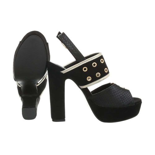 Fekete magas sarkú szandál szegecses díszítéssel (JU21205)