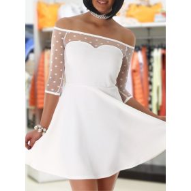   Vállán és ujján áttetsző elegáns fehér színű miniruha (JW086)