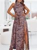 Szexi ujjatlan hasított tigris mintás maxiruha övvel