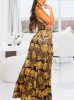 Exkluzív arany mintás ujjatlan maxiruha övvel