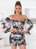 Elegánsan szexi ejtett vállú virág mintás női ruha
