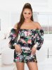 Elegánsan szexi ejtett vállú virág mintás női ruha