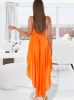 Elegáns narancs szatén aszimmetrikus aljú ruha állítható pántokkal