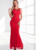 Hosszú piros estélyi / alkalmi ruha gyöngyökkel (K9471)