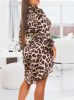 Elegáns leopárd mintás selyem aszimmetrikus női ruha / tunika