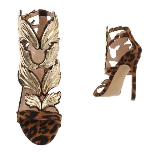Exkluzív leopárd mintás magas sarkú szandál extra arany dísszel (KK03)