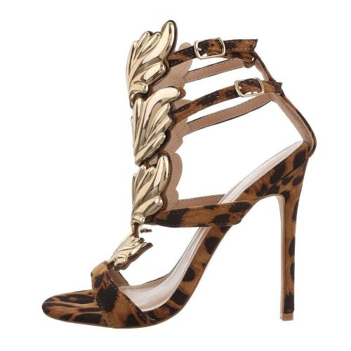 Exkluzív leopárd mintás magas sarkú szandál extra arany dísszel (KK03)