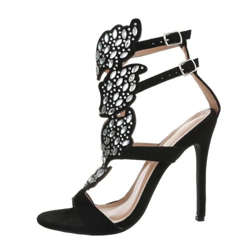 Exkluzív fekete magas sarkú szandál extra köves dísszel (KK04)