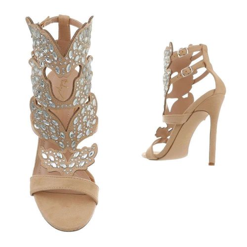 Exkluzív púder színű magas sarkú szandál extra köves dísszel (KK04)