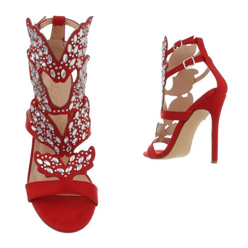 Exkluzív piros magas sarkú szandál extra köves dísszel (KK04)