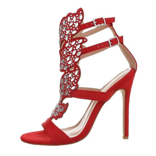 Exkluzív piros magas sarkú szandál extra köves dísszel (KK04)