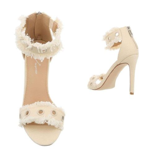 Elegáns bézs magas sarkú szandál szegecses pántokkal (KM-2004)