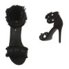 Elegáns fekete magas sarkú szandál szegecses pántokkal (KM-2004)