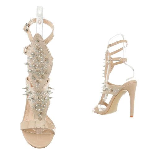 Exkluzív bézs tüskés magas sarkú szandál (KSL033)