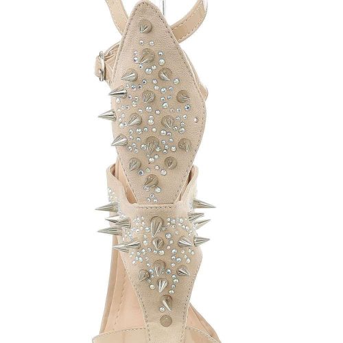 Exkluzív bézs tüskés magas sarkú szandál (KSL033)