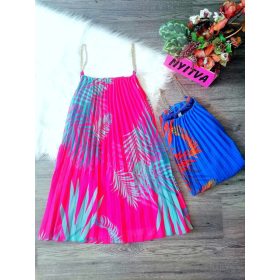 Lenge mintás vállán láncos plisszírozott miniruha 