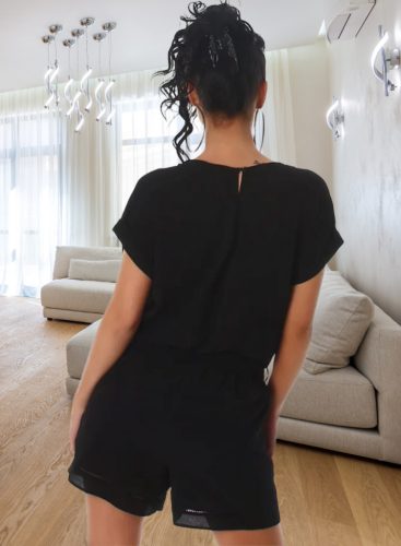 Elegáns ujjatlan zsebes short overál fekete színben (L346)