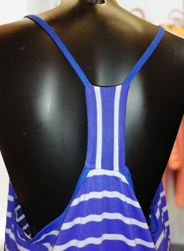 Lezser kék csíkos pamut hosszú ruha / maxi ruha derekán megkötővel