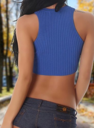 Ujjatlan kötött fűzős kék crop top / felső (L811)