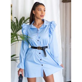 Világoskék fodros vállú ingruha / tunika övvel