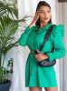 Zöld fodros vállú ingruha / tunika övvel