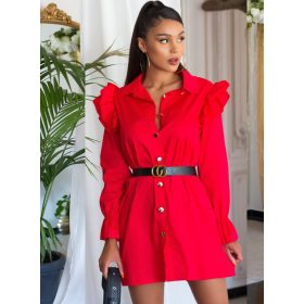 Piros fodros vállú ingruha / tunika övvel