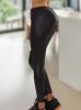 Extravagáns fűzős fekete műbőr leggings/ cicanadrág