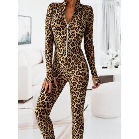   Leopárd mintás / ocelot mintás extravagáns női overál cipzárral