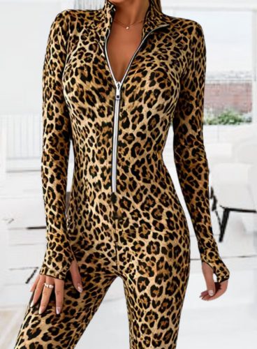 Leopárd mintás / ocelot mintás extravagáns női overál cipzárral