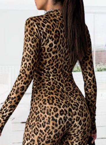Leopárd mintás / ocelot mintás extravagáns női overál cipzárral