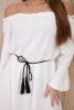 Ejtett vállú hoszú harang ujjú fehér miniruha övvel