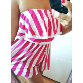   Pink csíkos fodros lenge short overál / rövid nadrág (NN23) 