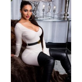 Szexi kivágott kényelmes bézs női overál övvel