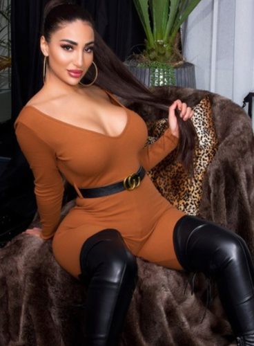 Szexi kivágott kényelmes bronz női overál övvel