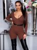Szexi kivágott kényelmes barna női overál övvel